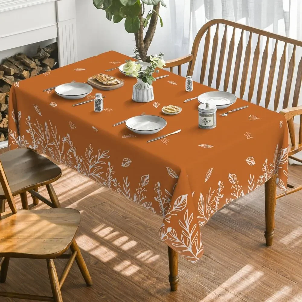 ablecloth 60x84 Inch Rectangular, Autumn Harvest Orange Table Cover, 9O-166H003